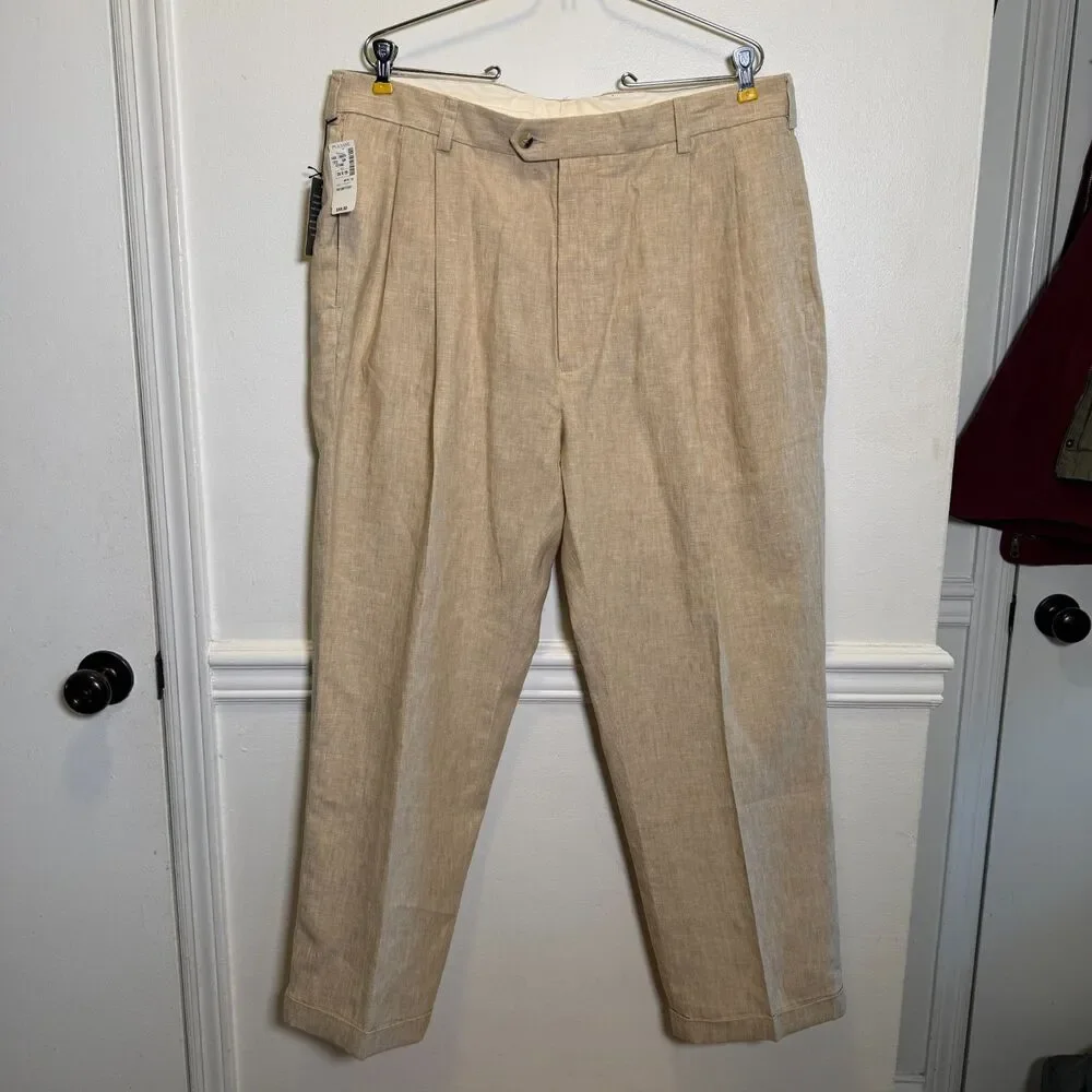 Jos A Bank Traveler Linen Dress Pants 38x29 Stone Pleated Classic Fit NWT